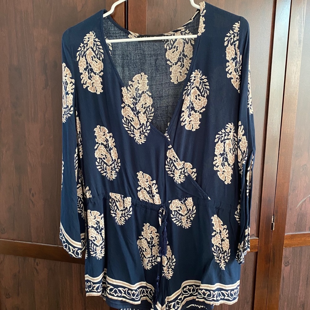 Navy v neck romper
